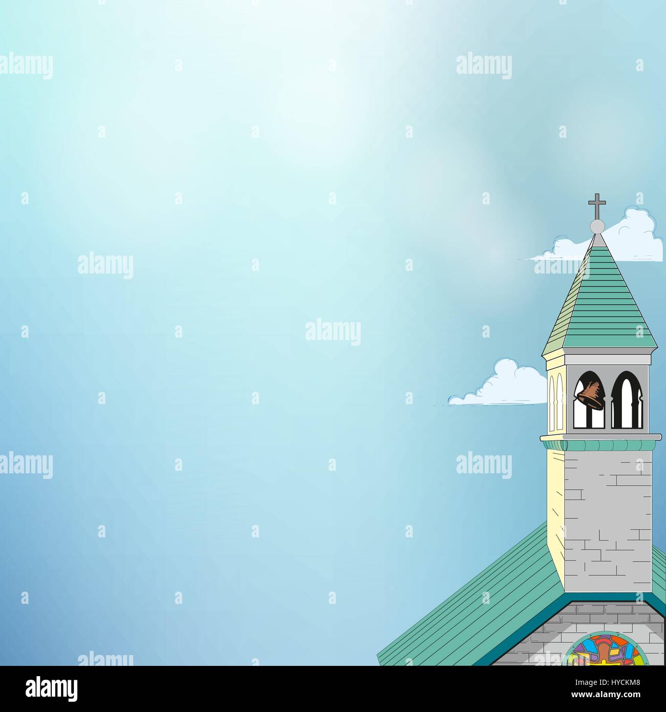 Immagine di una chiesa Roman-Catholic contro uno sfondo di nuvole ed un cielo blu Illustrazione Vettoriale