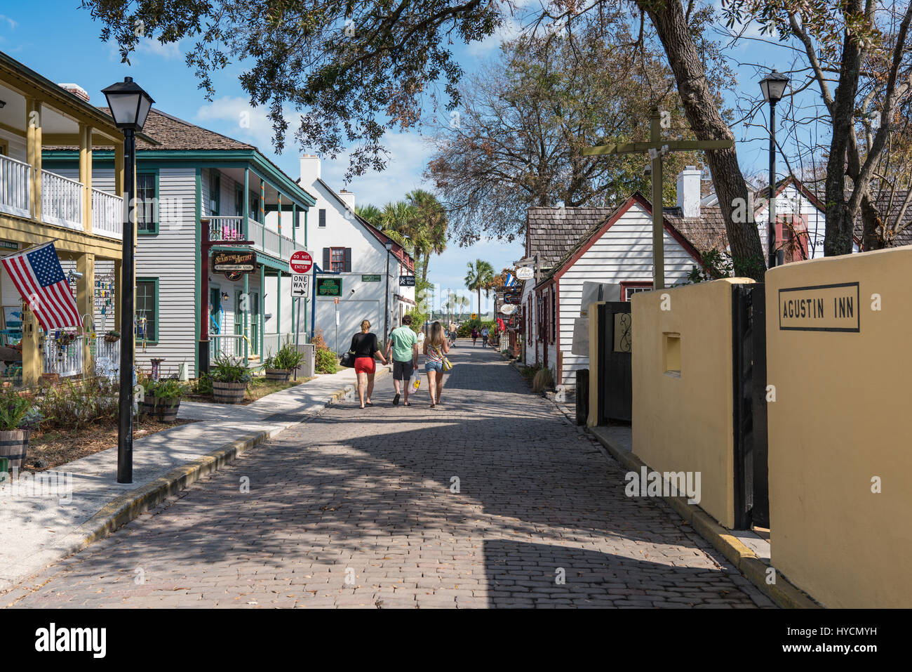 Vista lungo Cuna Street, St Augustine, Florida Foto Stock