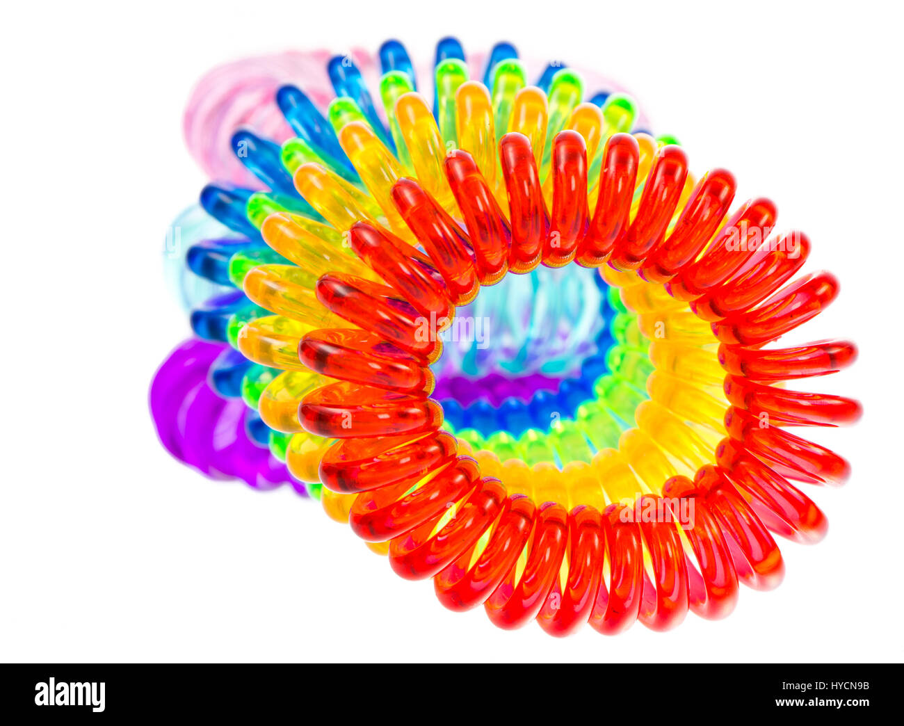 Primo piano di vari isolati i capelli a spirale cravatte Foto Stock