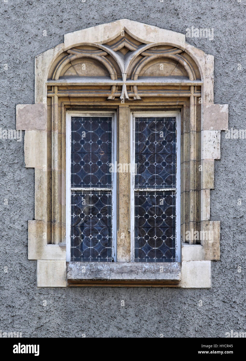 Budapest, Ungheria, Buda Castle District finestre gotiche. Foto Stock