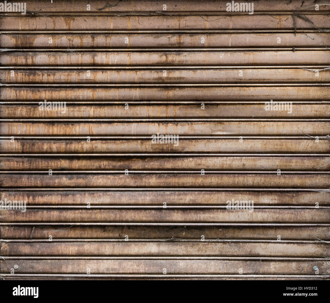 Grungy weathered rullo metallico fino porta. rusty iron gate. Foto Stock