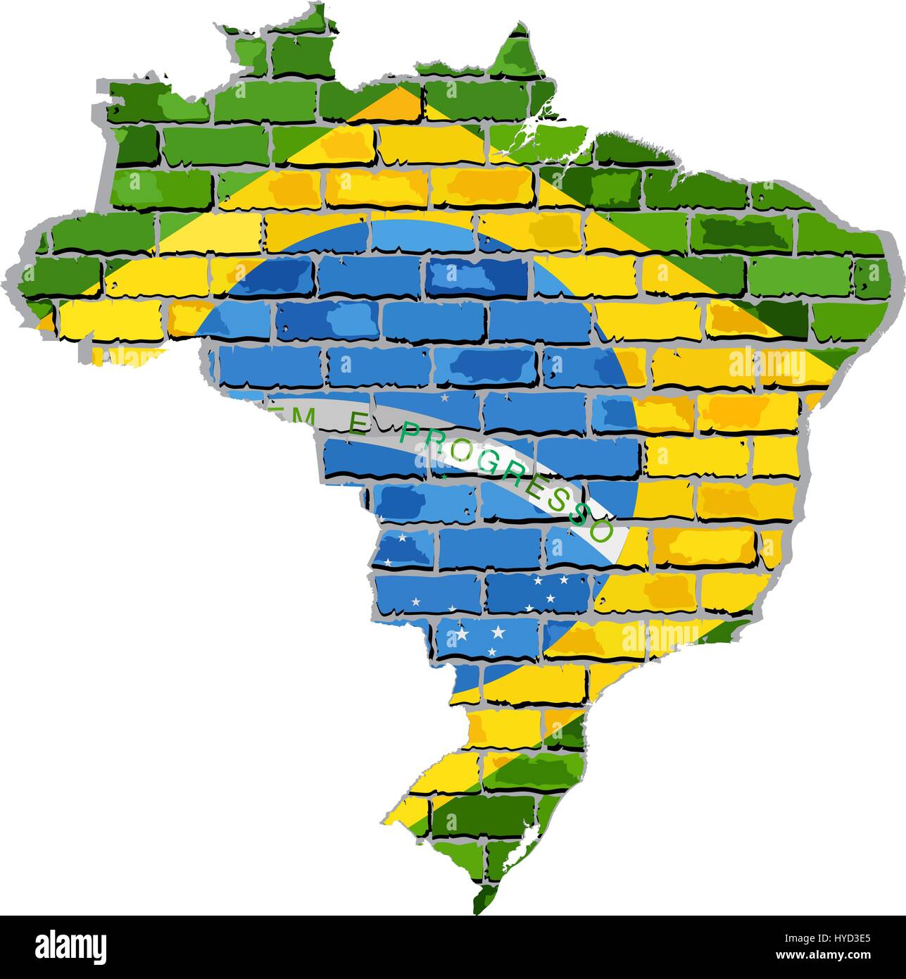 Il Brasile mappa su un muro di mattoni - Illustrazione, mappa brasiliano con bandiera interno, mappa di grunge e il Brasiliano bandiera nazionale su un muro di mattoni Illustrazione Vettoriale
