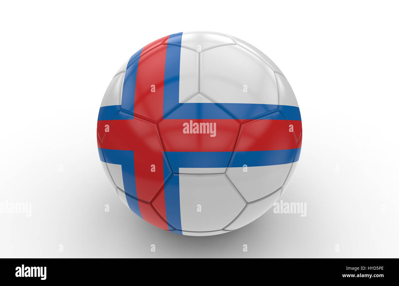 Pallone da calcio con le isole Faroe bandiera isolati su sfondo bianco; il rendering 3D Foto Stock