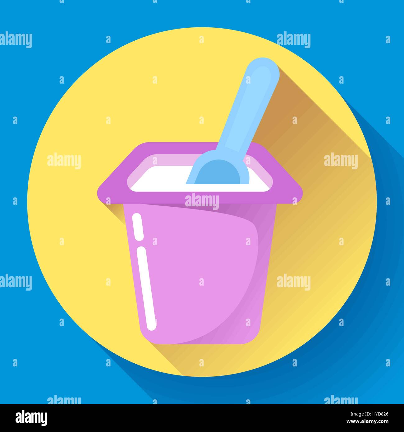 Tazza di yogurt con un cucchiaio piatto icona illustrazione vettoriale Illustrazione Vettoriale
