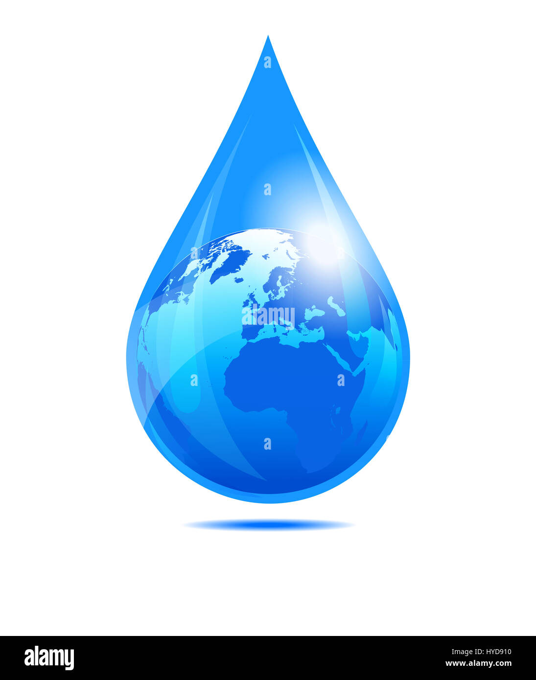 Goccia di acqua Mondiale, Europeo ed Africano globo in una goccia di acqua Foto Stock