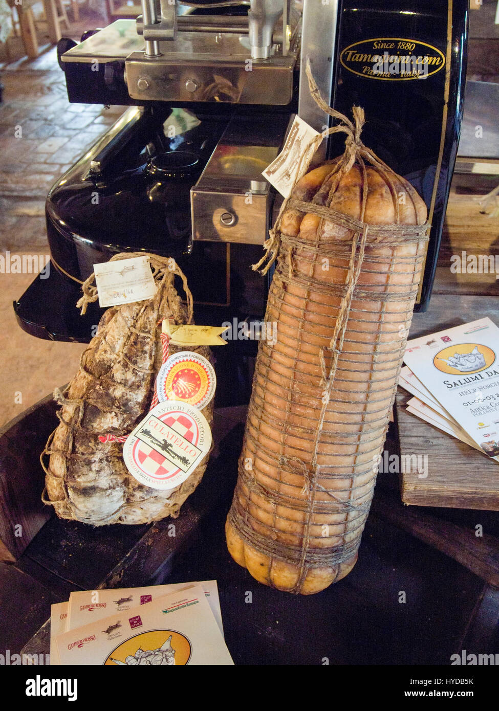 Salumi da re, il prosciutto crudo food festival tenutosi il 1 aprile sto a 3° 2017 in Antica Corte Pallavicina Relais, Polesine, Parma, Italia Foto Stock