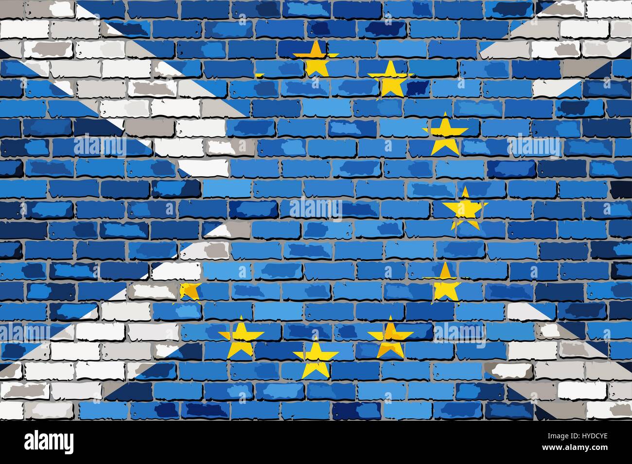 Muro di mattoni Unione europea e Scozia flags - Illustrazione, Abstract grunge UE e bandiere scozzese Illustrazione Vettoriale
