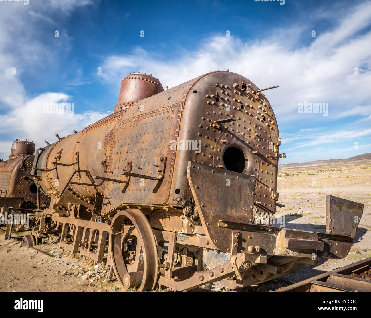 Abbandonato il vecchio arrugginito in treno in treno cimitero, Bolivia Foto Stock