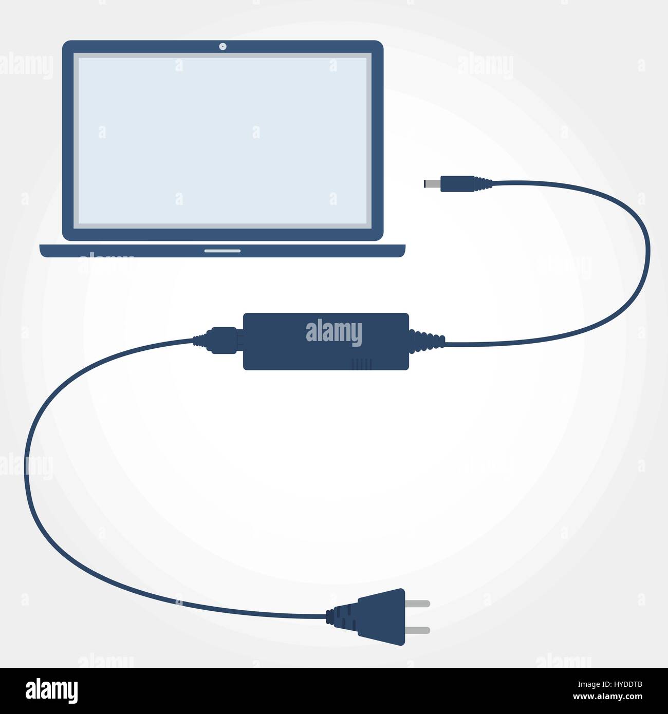 Laptop notebook con caricatore scollegato. Il cavo del computer portatile. Design piatto. Illustrazione Vettoriale