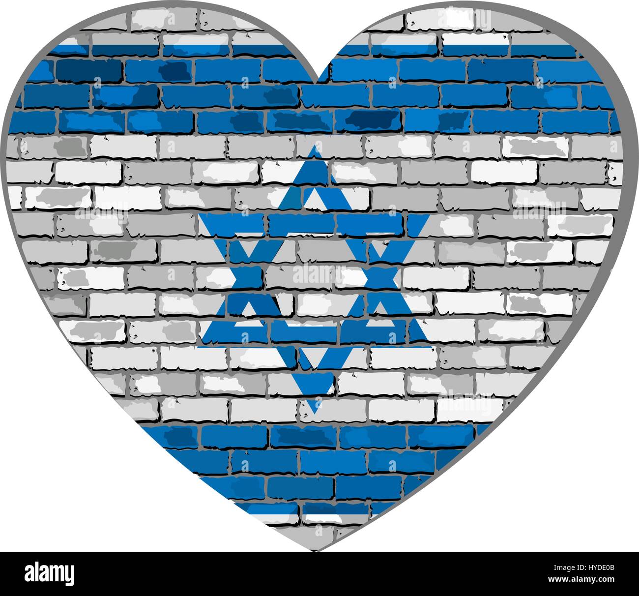 Bandiera di Israele su un muro di mattoni a forma di cuore - Illustrazione, bandiera Israeliana in mattoni in stile grunge astratto bandiera di Israele Illustrazione Vettoriale