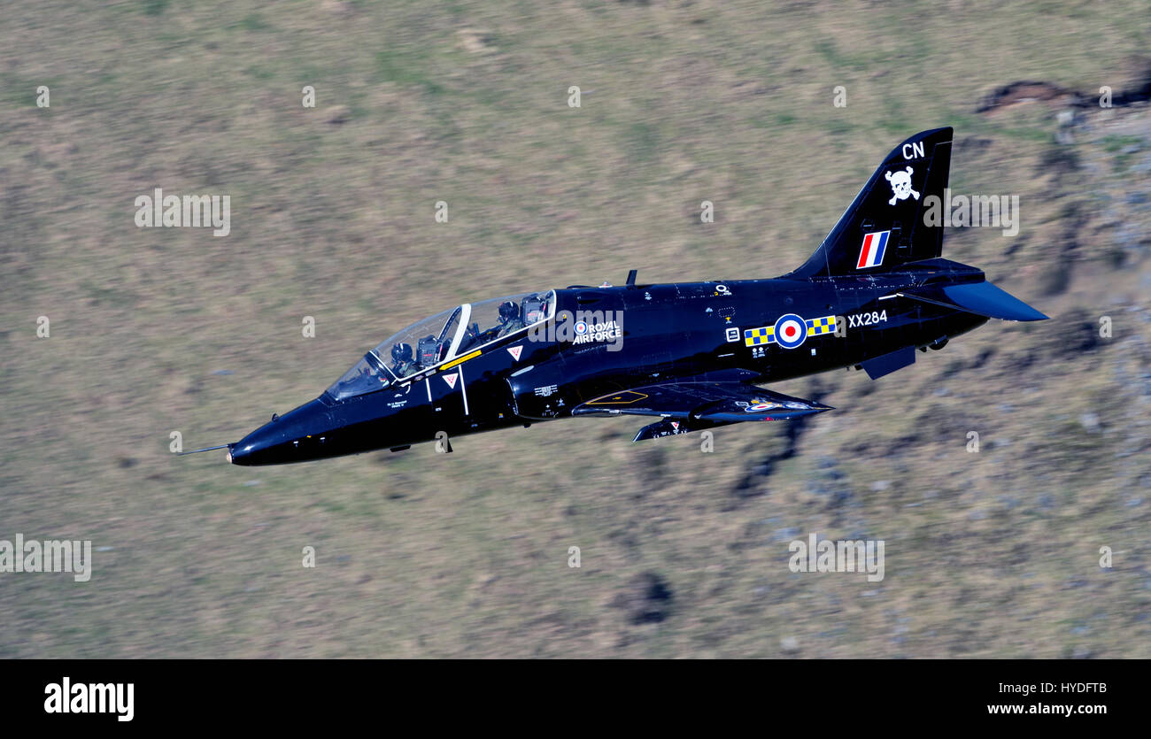 RAF Hawk T1 'pirata 11' da RAF Leeming Basso livello nel Galles Foto Stock