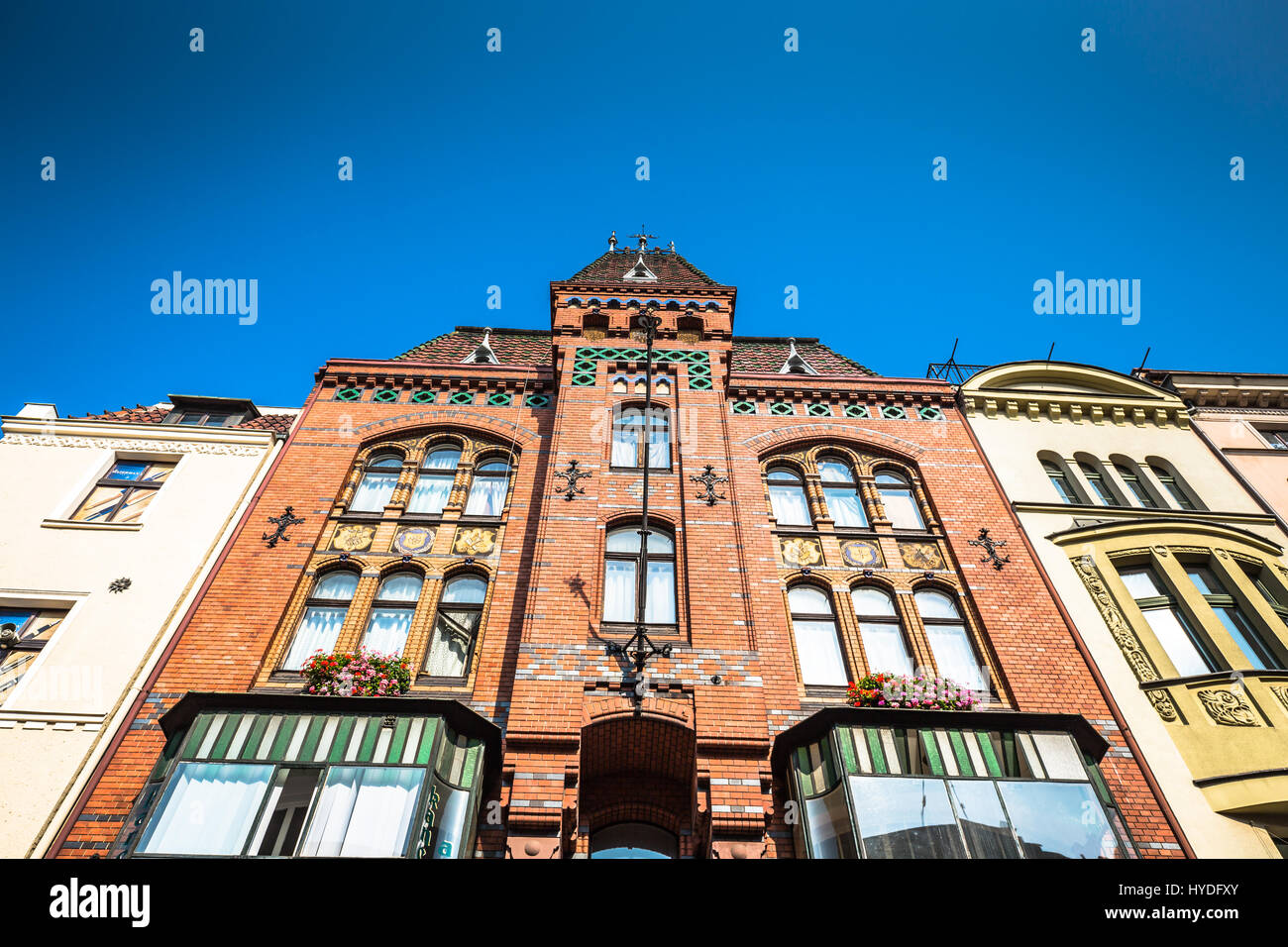 Città di Torun in Polonia, storico tenement case Foto Stock