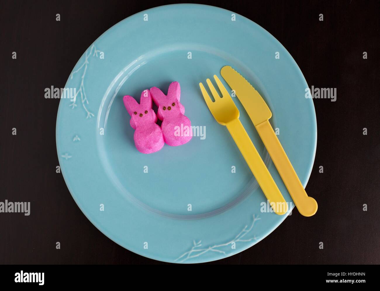 Due rosa Pigoli coniglietti su una piastra. Foto Stock