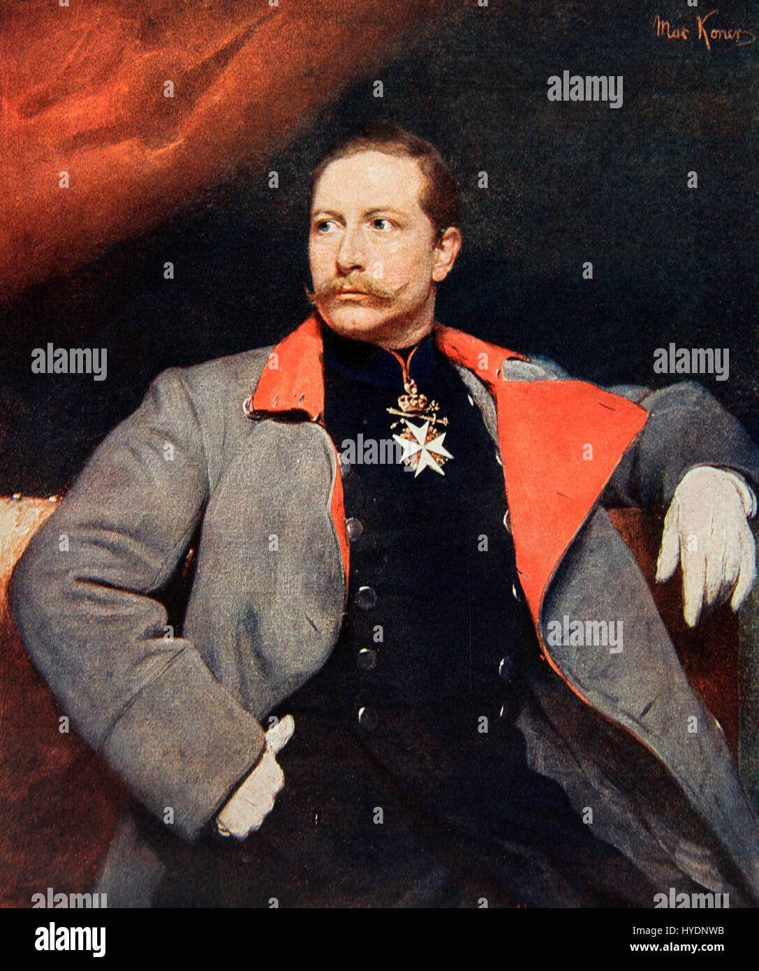 Guglielmo II di Germania (1859-1941). Re di Prussia e imperatore tedesco (1888-1918). Wilhelm II in grigio cappotto militare, (1892). Ritratto dal tedesco ritratto pittore Max Koner (1854-1900). "Historia universale", 1942. Foto Stock