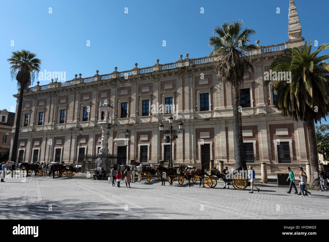 L'Archivo General de Indias ( Archivio Generale delle Indie) sulla Avenida de la Constitucion a Siviglia in Spagna. L'edificio ospita gli archivi di docu Foto Stock