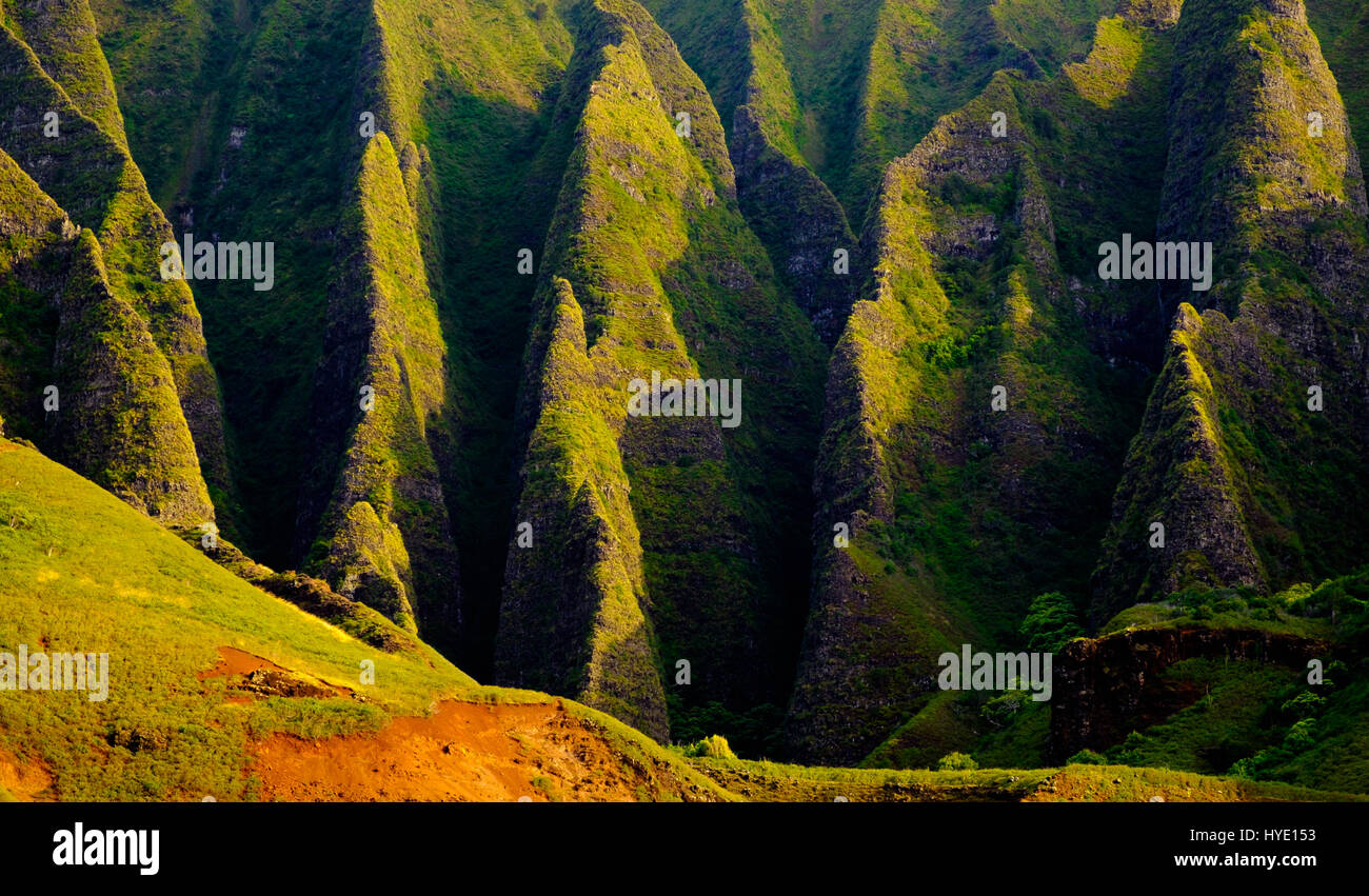 Paesaggio panoramico vista della spettacolare di Na Pali scogliere, Kauai, Hawaii, STATI UNITI D'AMERICA Foto Stock