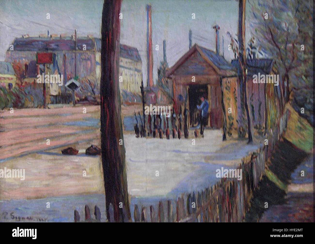 Lo "Spoorwegknooppunt" (incrocio ferroviario) di Paul Signac è un'opera che rappresenta il punto di collegamento tra le ferrovie, realizzata nel suo caratteristico stile pointillista. Il dipinto cattura il movimento e l'energia dell'era industriale moderna, concentrandosi sui colori vivaci e la forma dinamica caratteristica dello stile. Foto Stock