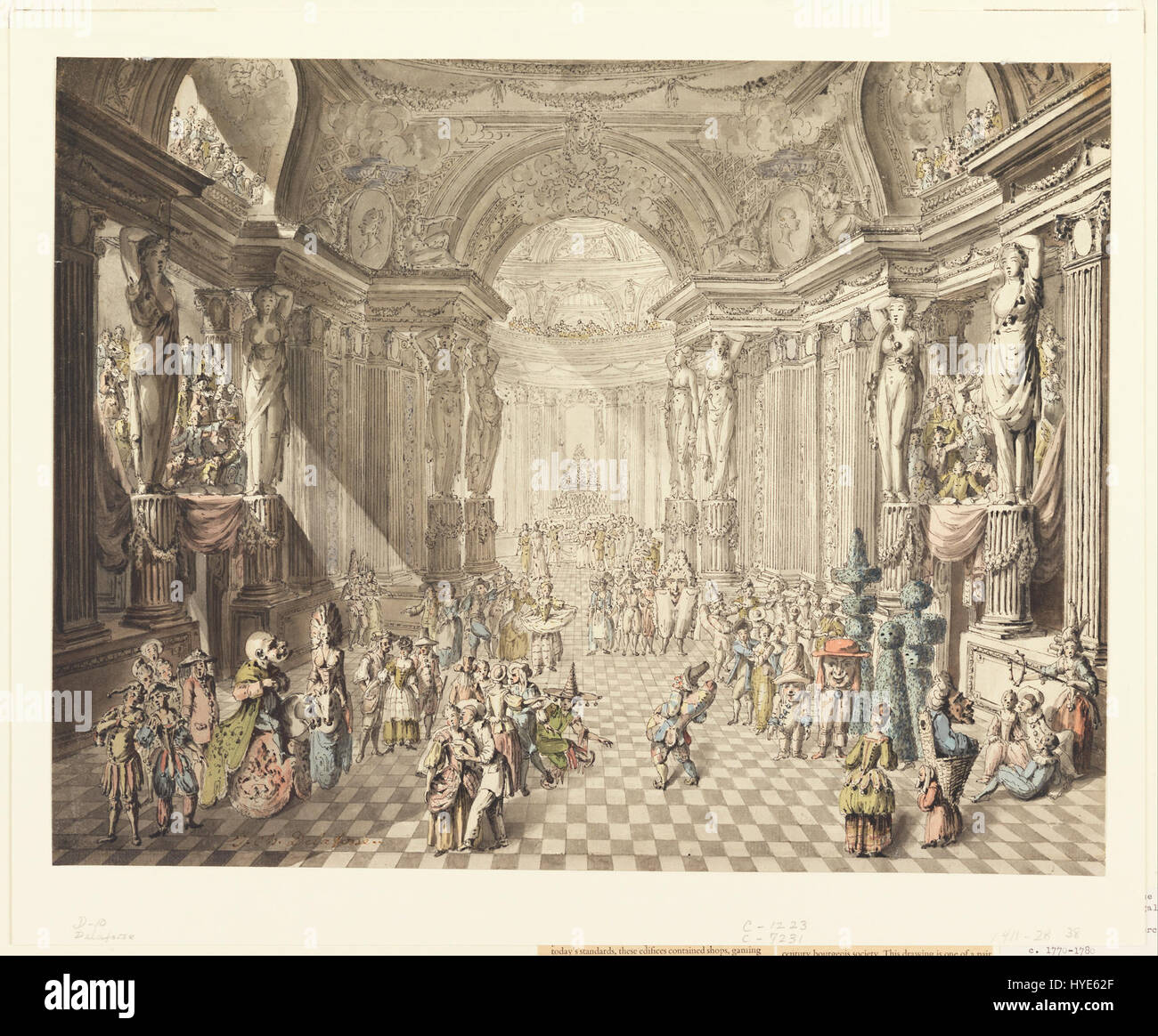 "A Masquerade" di Jean Charles Delafosse ritrae un vivace evento sociale in cui i partecipanti indossano maschere, tipiche della società francese del XVIII secolo. Il dipinto mostra gli stravaganti costumi e l'atmosfera festosa delle balli in maschera, che erano popolari in questo periodo. Foto Stock