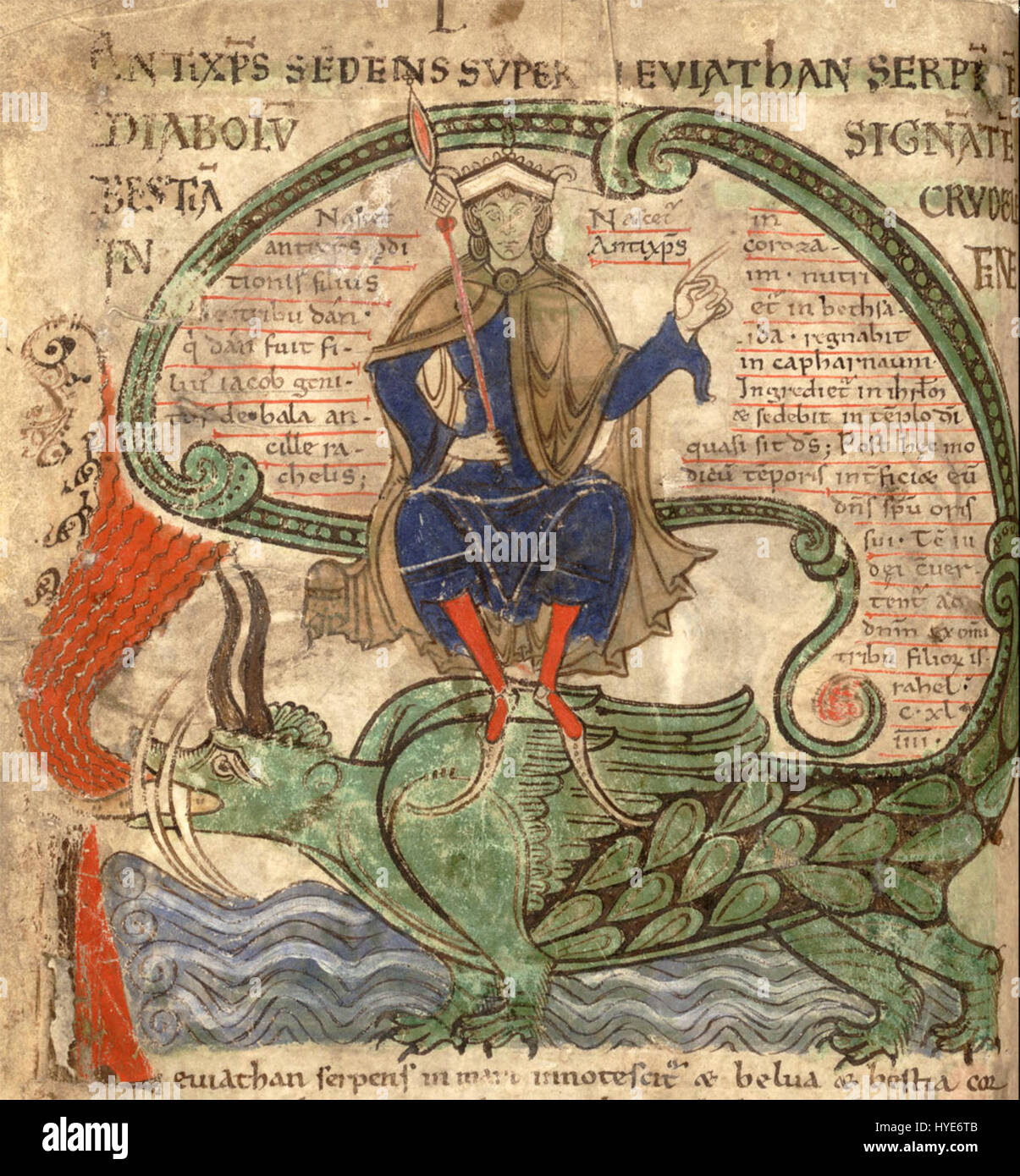 Il "Liber Floridus" è un manoscritto miniato del XII secolo contenente storia religiosa e naturale. Il riferimento al "Leviathan p1355" indica una raffigurazione della creatura biblica, che illustra l'iconografia religiosa medievale e l'arte manoscritta medievale. Foto Stock
