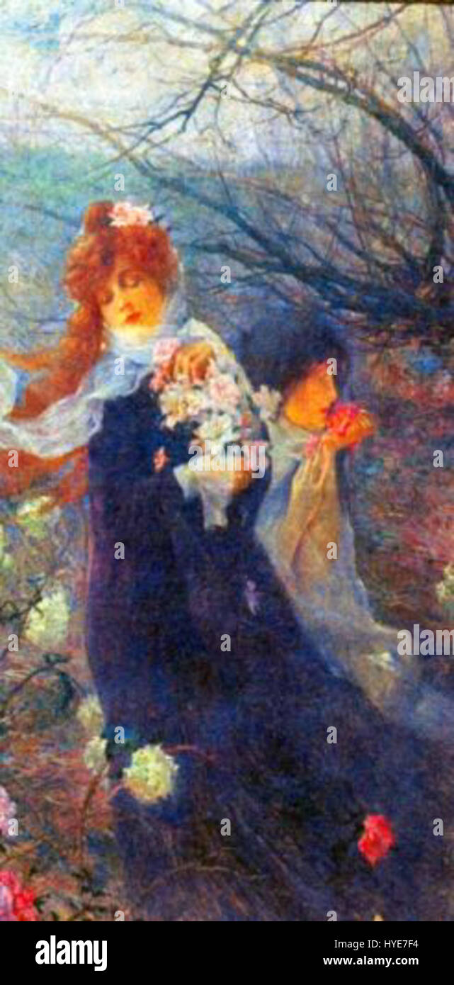 *Parfums d'hiver* (Winter Scents) è un'opera di Mihail Simonidi, un artista rumeno noto per il suo uso di immagini evocative e composizioni atmosferiche. Il dipinto cattura l'essenza dell'inverno attraverso delicate scelte di colore e temi sensoriali legati al freddo, al gelo e alla natura. Foto Stock