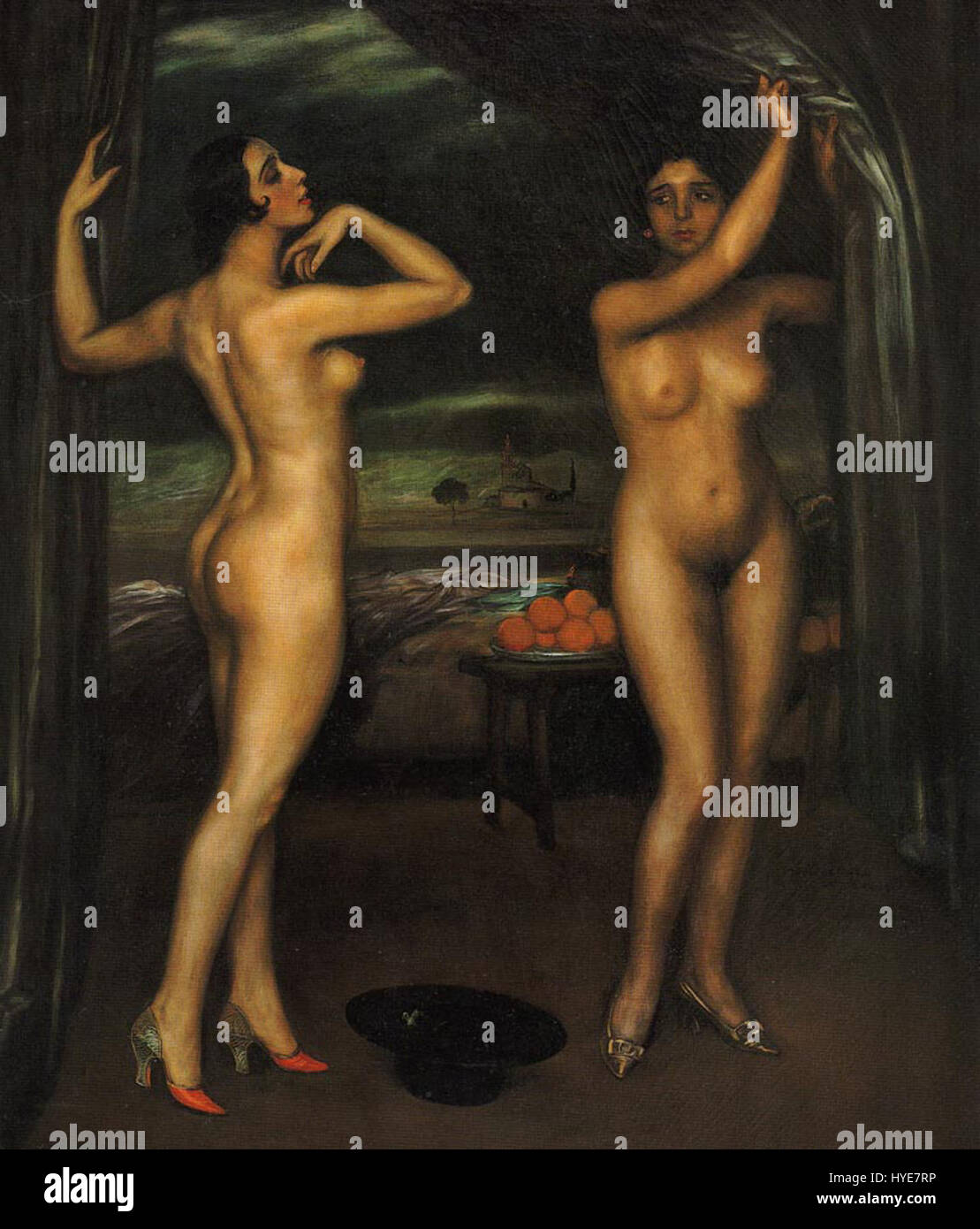 "Rivalidad" di Julio Romero de Torres raffigura una scena drammatica di conflitto emotivo, catturando gli intensi sentimenti di rivalità e passione in uno stile artistico spagnolo distintivo. Foto Stock