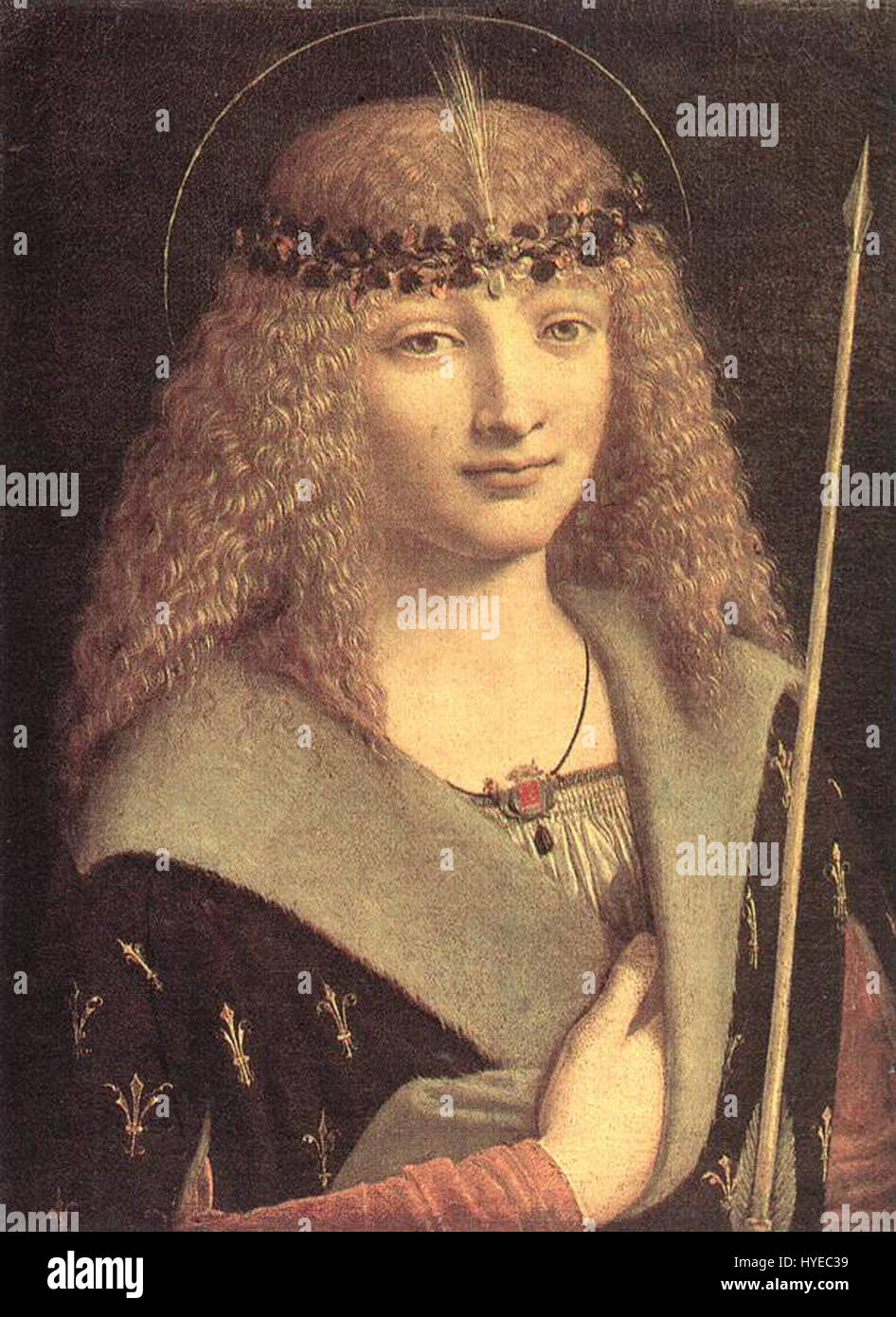 La raffigurazione di San Sebastiano di Antonio Giovanni Boltraffio presenta il santo in un momento di sofferenza, legato ad un albero e forato da frecce. La padronanza della luce e dell'anatomia di Boltraffio porta un senso di realismo ed empatia a questa iconica scena religiosa. Foto Stock