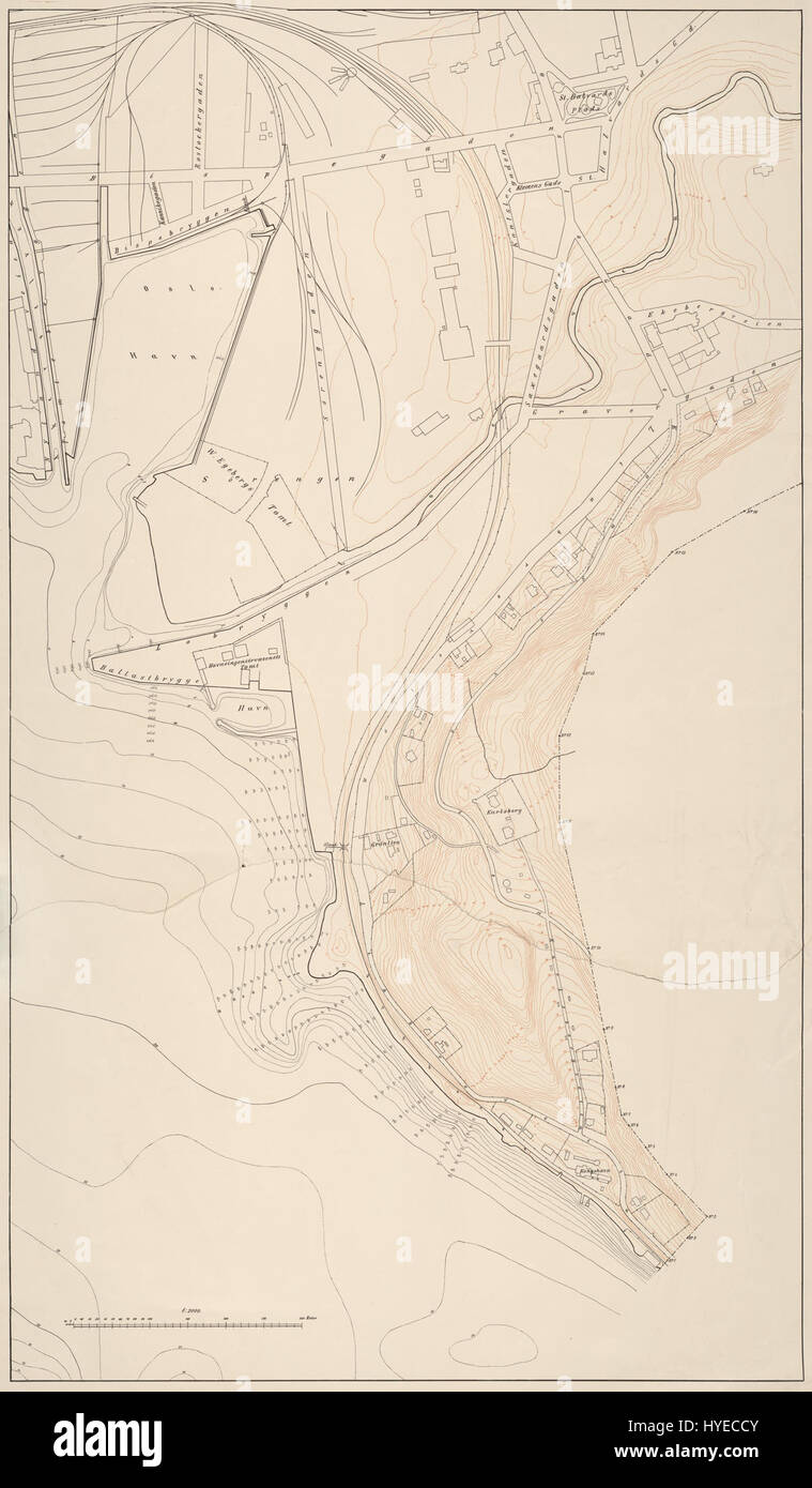 Una mappa storica del porto di Kristiania (oggi Oslo), Norvegia, in quattro tavole. Offre una vista dettagliata del lungomare della città e dello sviluppo marittimo. Foto Stock