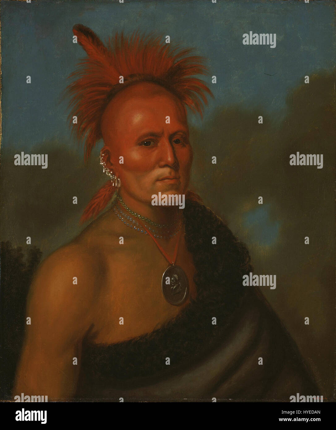 Ritratto di Henry Inman raffigurante Shar i Tar Ish, con particolare attenzione alle sue caratteristiche e al suo abbigliamento. Questa opera d'arte mette in evidenza l'abilità di Inman nel catturare singoli personaggi attraverso ritratti realistici. Foto Stock