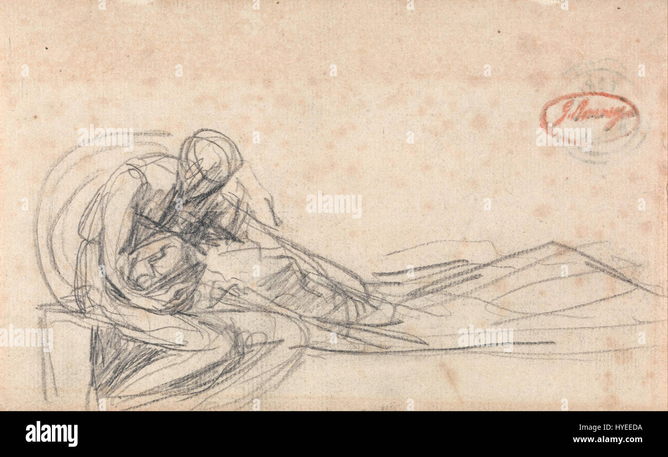 "Uomo lamentato" di George Romney è un ritratto potente che raffigura un uomo in un momento di dolore o dolore. L'opera riflette l'abilità di Romney nel ritrarre l'emozione e il carattere umani in modo realistico, tipico del suo lavoro alla fine del XVIII secolo. Foto Stock