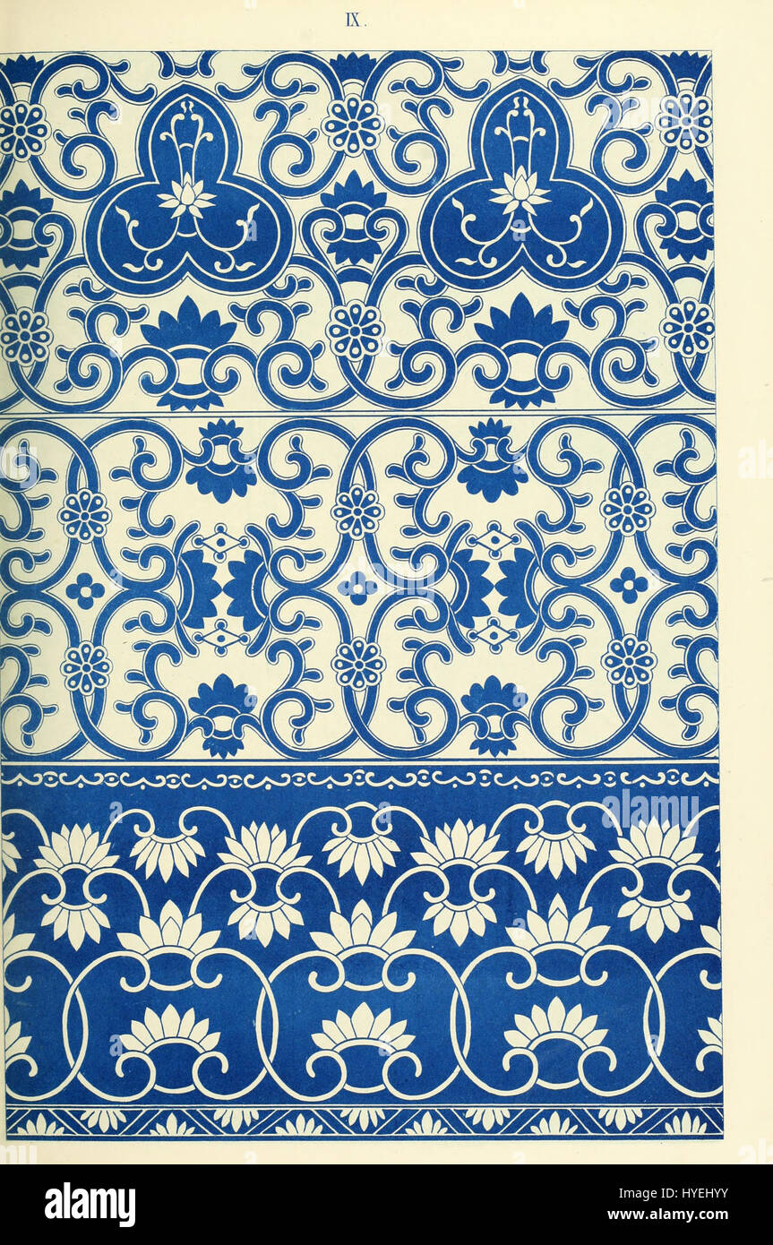 Il piatto 009 di Owen Jones 'Examples of Chinese Ornament' (1867) presenta intricati motivi decorativi cinesi, evidenziando l'influenza del design cinese sull'arte e l'architettura europea del XIX secolo. Foto Stock