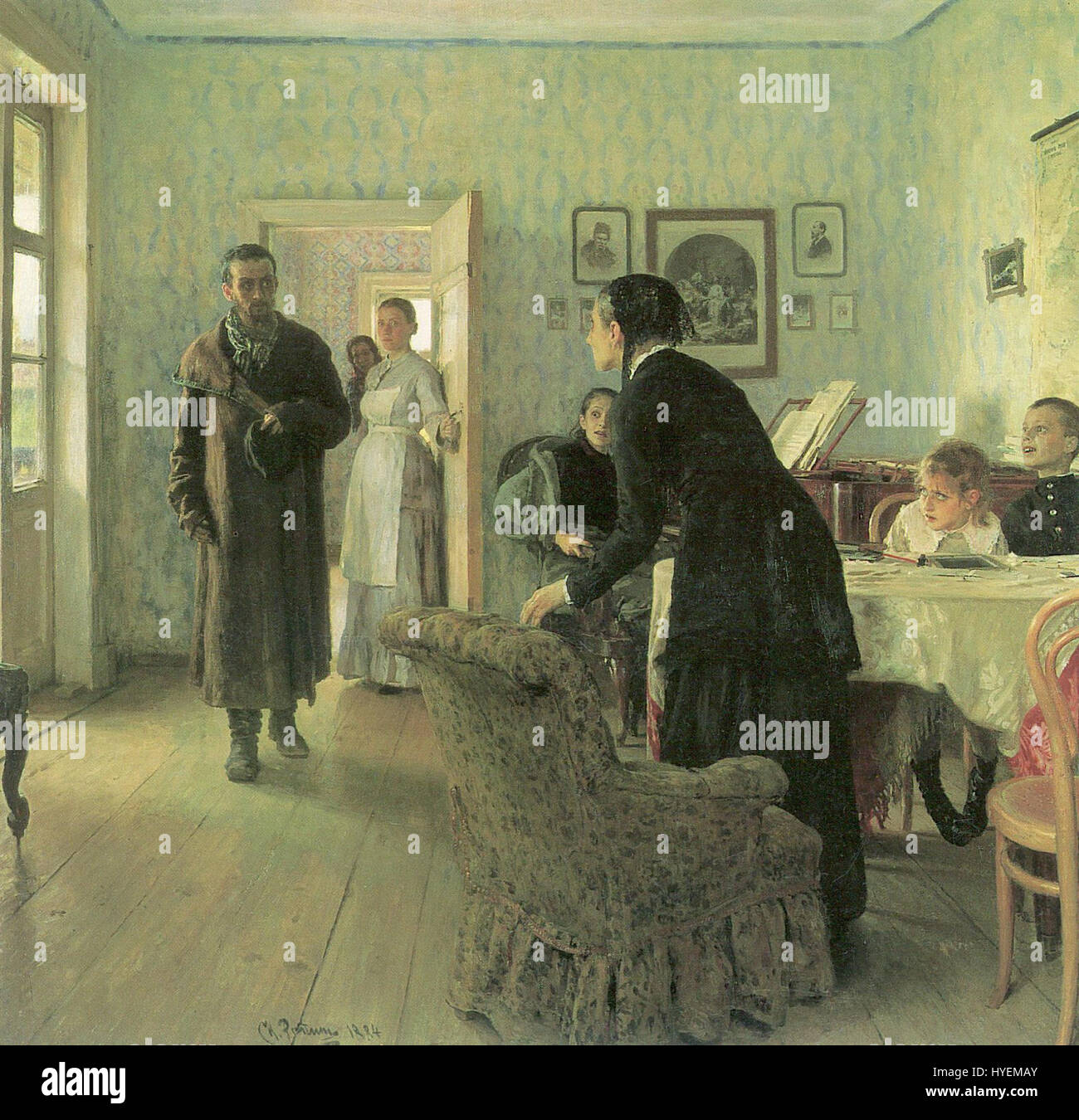 "Non si aspettavano lui" è un'opera d'arte narrativa o un'opera letteraria, incentrata sul tema della sorpresa e dell'inaspettato, catturando momenti di cambiamento imprevisto. Foto Stock