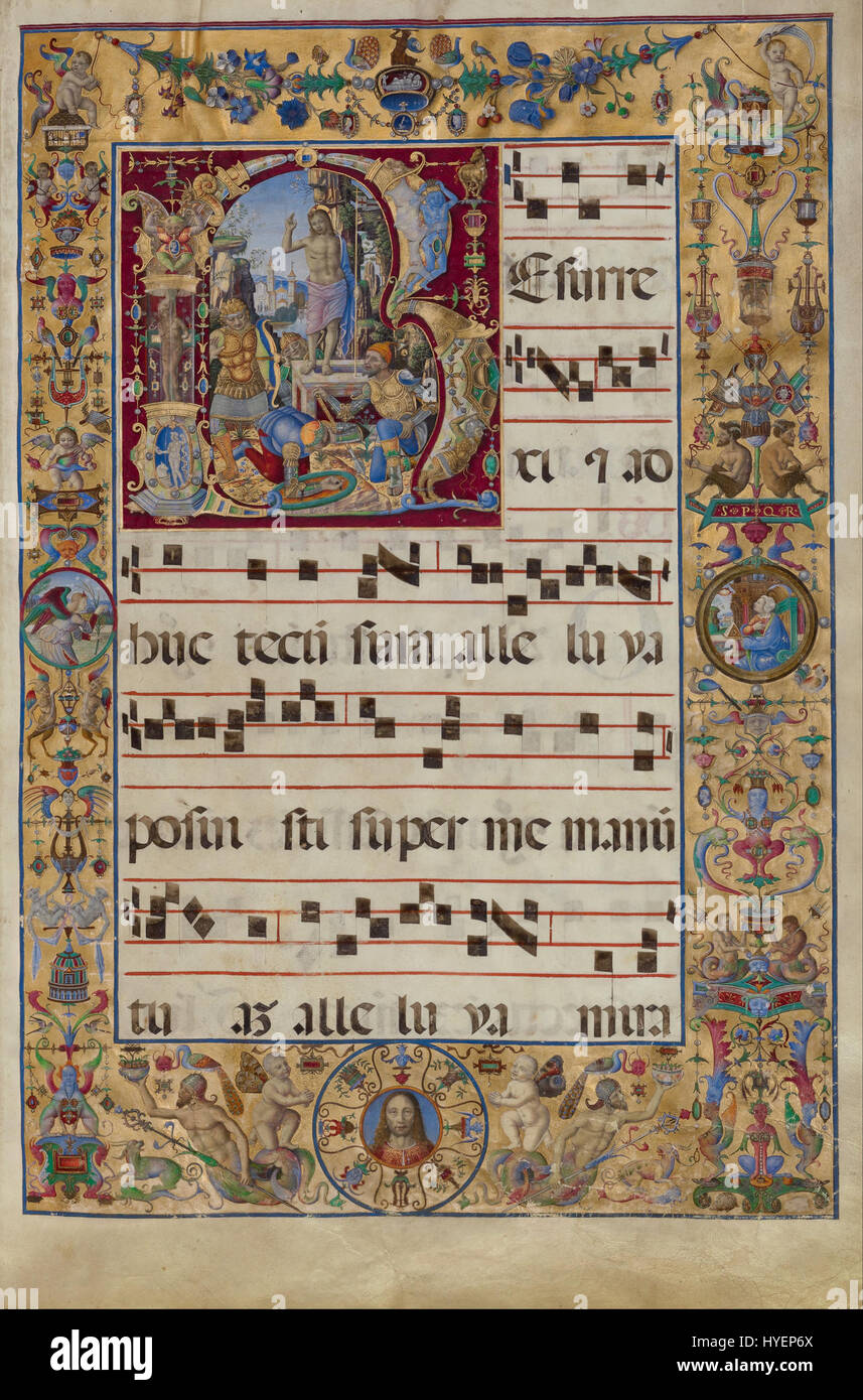 Antonio da Monza è stato un artista italiano attivo alla fine del XV secolo, noto per le sue opere di arte religiosa. Il "graduale" si riferisce a un manoscritto liturgico associato ai canti gregoriani, che mostra la sua esperienza nell'illuminare i testi religiosi. Foto Stock