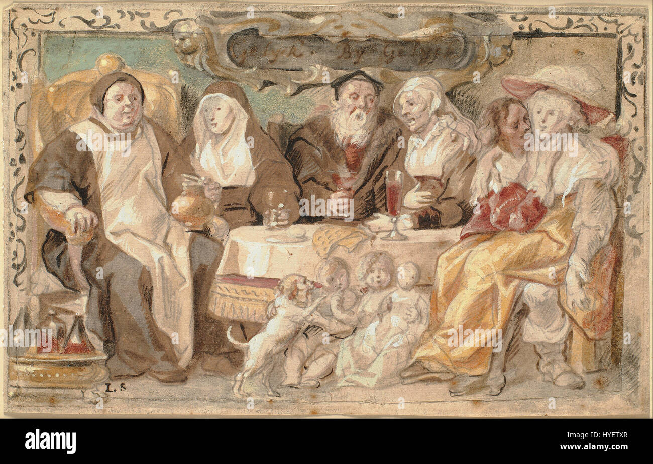 Come dipinto, un disegno di Jacob Jordaens, un pittore fiammingo, creato tra il 1640 e il 1645, con gesso nero, pennello e inchiostro marrone, acquerello e colore corporeo. Foto Stock