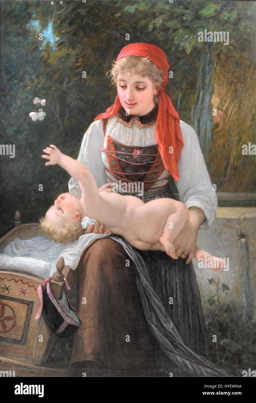 *La Valaisane* di Jules Salles Wagner è un ritratto di una donna svizzera tradizionale in costume regionale della regione Vallese. Il dipinto sottolinea gli intricati dettagli dell'abbigliamento e la presenza dignitosa del soggetto, riflettendo l'identità culturale delle Alpi svizzere. Foto Stock