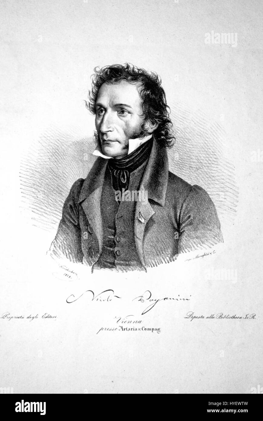 Il "Paganini Litho" si riferisce a una litografia raffigurante il famoso violinista e compositore italiano, Niccolò Paganini. L'opera d'arte cattura il suo iconico stile di performance e il suo carisma, contribuendo all'eredità del suo virtuosismo nel mondo della musica classica. Foto Stock
