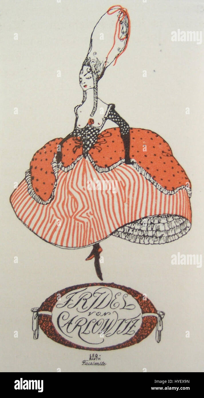 L'Exlibris di Leo Rauth per Fridel von Carlowitz è un bookplate, progettato come marchio personale per la proprietà, spesso usato nel XVIII e XIX secolo, caratterizzato da elementi decorativi e simbolismo personale. Foto Stock