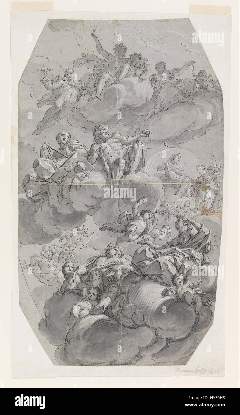 Lo studio di Vito D'Anna per un dipinto del Monte Olimpo riflette il suo interesse per i temi classici e la mitologia greca. Lo studio della pittura mostra la maestosa bellezza naturale e il simbolismo culturale della montagna. Foto Stock