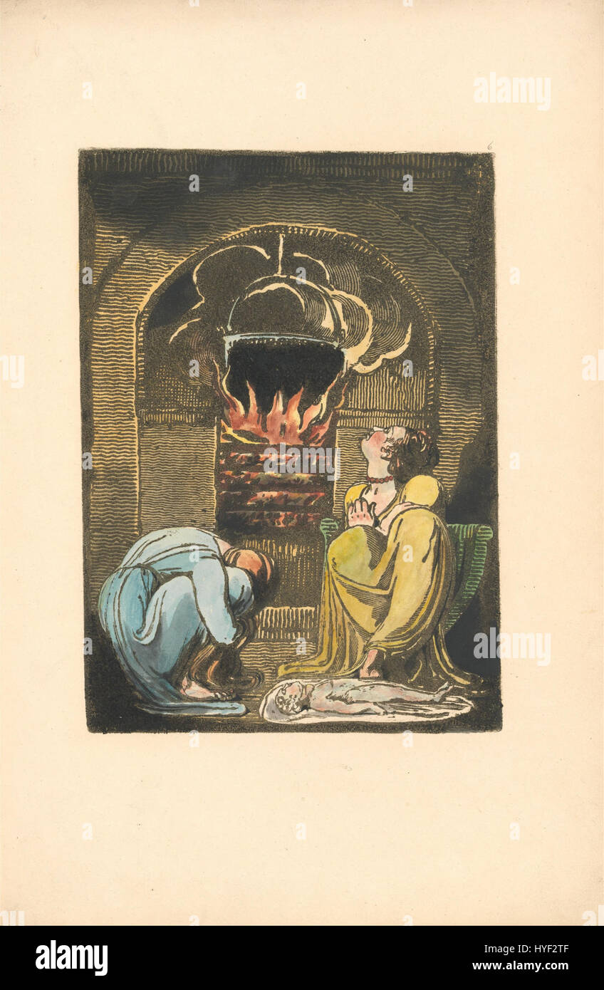 "Europa. A Prophecy' di William Blake, Plate 8, fa parte della serie visionaria di Blake, esplorando temi di rivoluzione, potere e mito. L'opera illustra lo stile simbolico di Blake, utilizzando figure allegoriche per esprimere le sue opinioni sulla società e sulla politica. Foto Stock