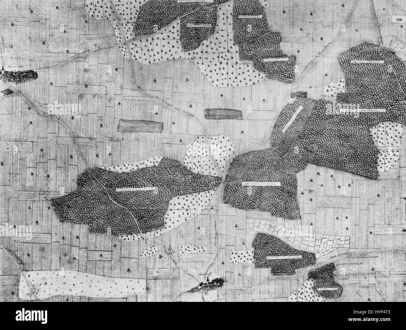Una mappa storica della collezione di mappe della foresta di Kieser, che mostra l'area intorno a Hemingen. Questa mappa è preziosa per comprendere i dettagli geografici e topografici della regione durante il XVII secolo. Foto Stock