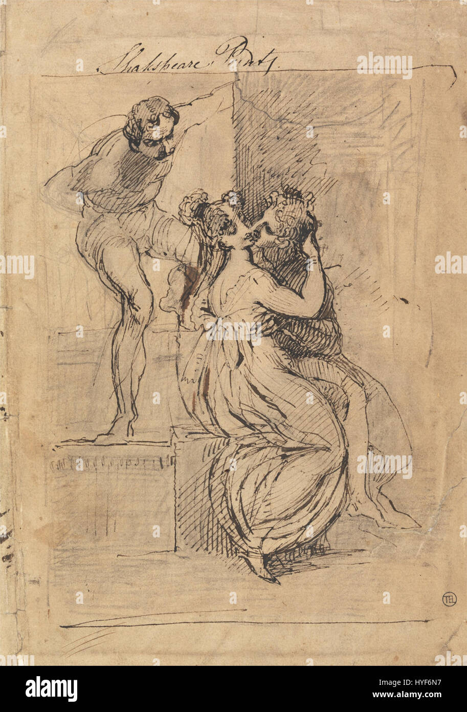 "Figure Leaning over Stairs" di Henry Fuseli è un'immagine sorprendente di tensione psicologica, con una figura catturata in un momento di intensa emozione, che illustra lo stile distintivo di Fuseli di soggetto drammatico. Foto Stock