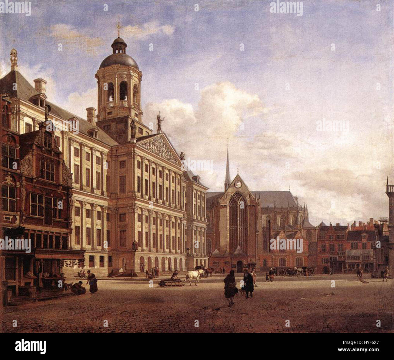 Questo dipinto di Jan van der Heyden del 1668 raffigura il nuovo Municipio di Amsterdam, mostrando la sua grandezza architettonica e riflettendo l'orgoglio civico del tempo. Foto Stock