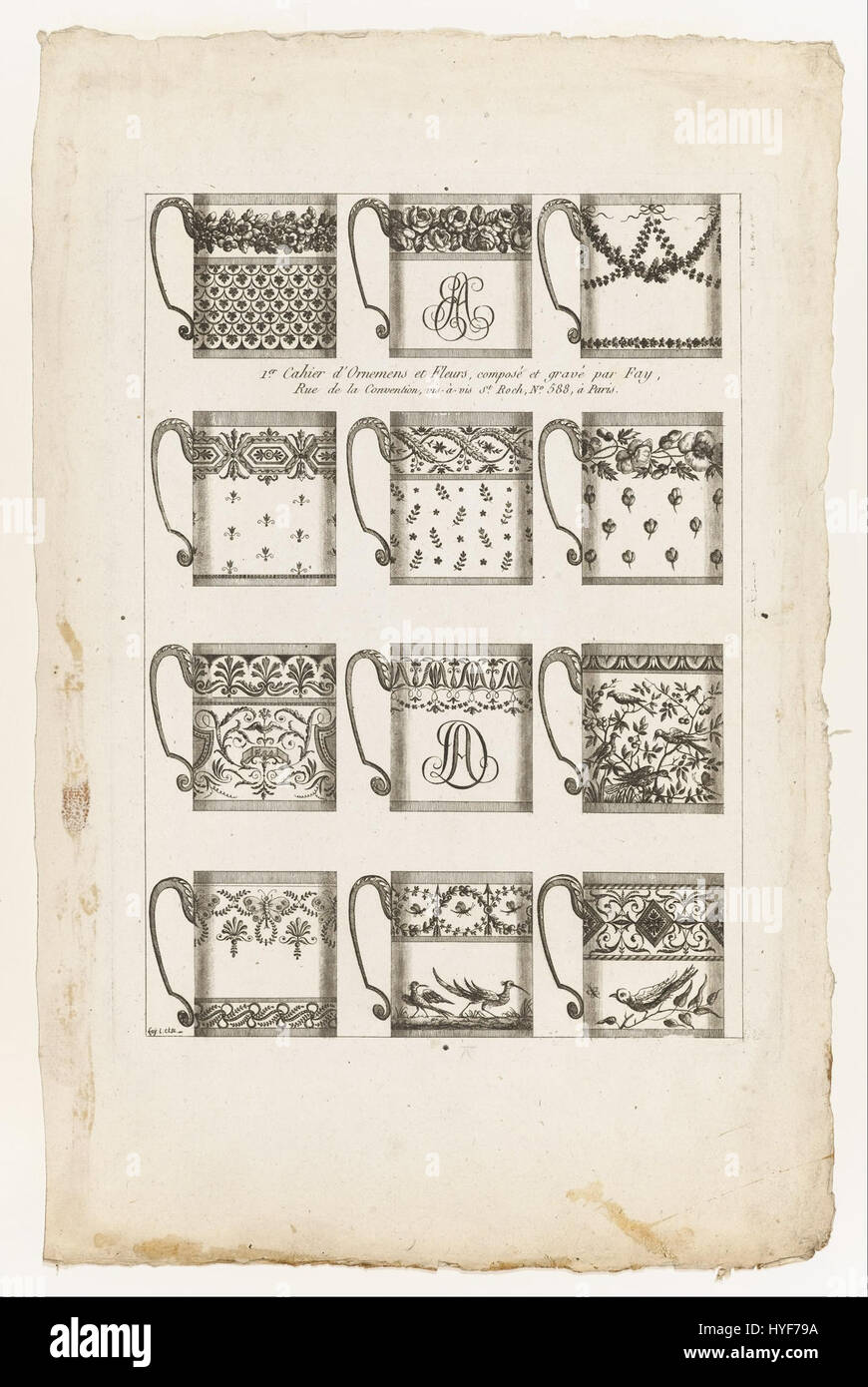 Jean Baptiste Fay progetta per tazze di cioccolato, la piastra 1 a partire dal 1° Cahier d'Ornemens et Fleurs Google Art Project Foto Stock