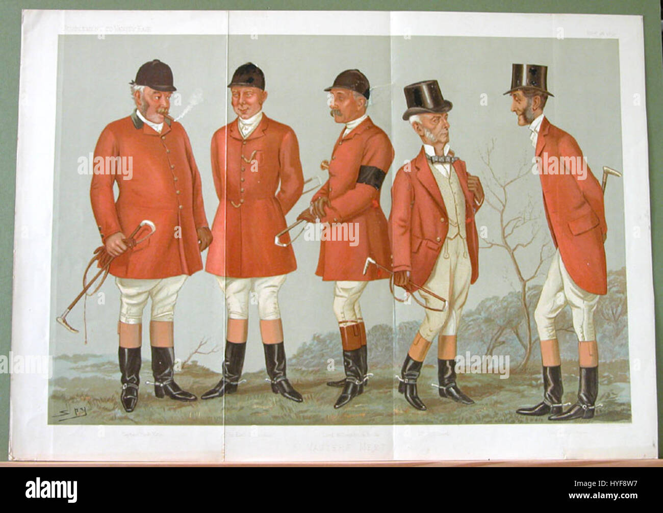 L'illustrazione "Masters of Fox Hounds" di Vanity Fair, pubblicata il 28 novembre 1895, ritrae la classe sociale coinvolta nella caccia alla volpe. L'illustrazione riflette la popolarità dello sport in Inghilterra durante la fine del XIX secolo, mostrando le figure d'élite che erano associate ad esso. Foto Stock