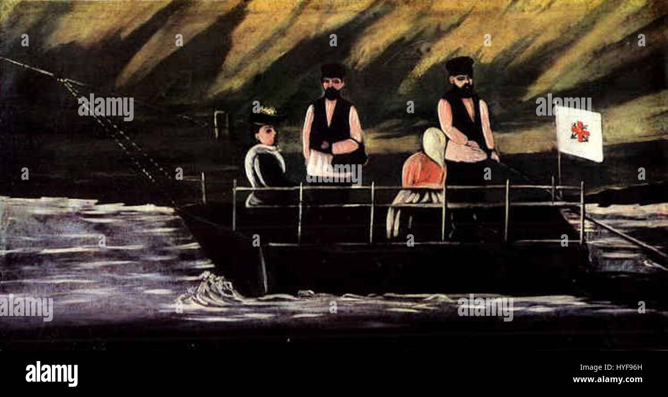 Il Ferry a Didubeh, un dipinto di Niko Pirosmani, un artista georgiano, creato prima del 1919. Foto Stock