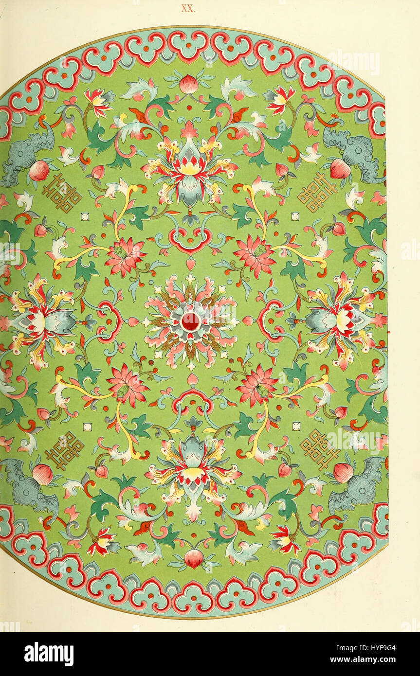 "Examples of Chinese Ornament" di Owen Jones (1867) mette in mostra vari modelli e disegni ispirati all'arte cinese. Questo lavoro presenta elementi decorativi che hanno influenzato l'arte e il design occidentali nel XIX secolo. Foto Stock