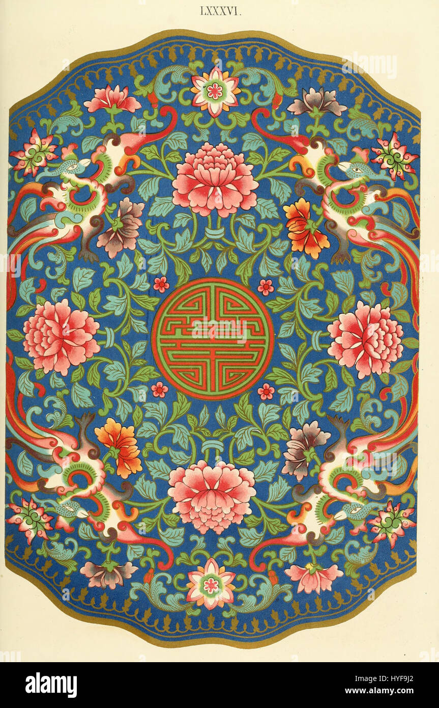 Owen Jones’«Examples of Chinese Ornament» (1867) plate 086 espone motivi decorativi cinesi. L'opera enfatizza la complessità dell'ornamento cinese e la sua influenza sul design occidentale nel XIX secolo. Foto Stock