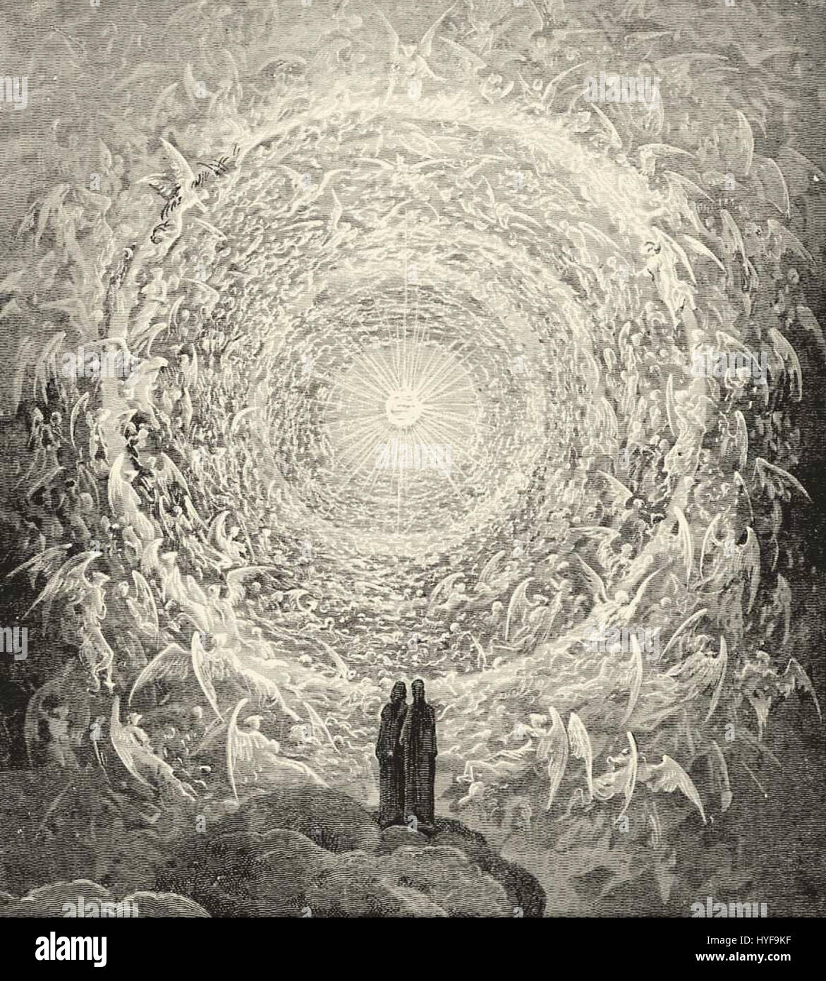 "Paradiso canto 3" si riferisce a una sezione specifica della "Divina Commedia" di Dante, dove Dante viaggia attraverso il Paradiso. In questo canto, incontra le sfere celesti e le virtù celesti, offrendo una vivida rappresentazione dell'illuminazione divina e dell'aldilà nella teologia cristiana. Foto Stock