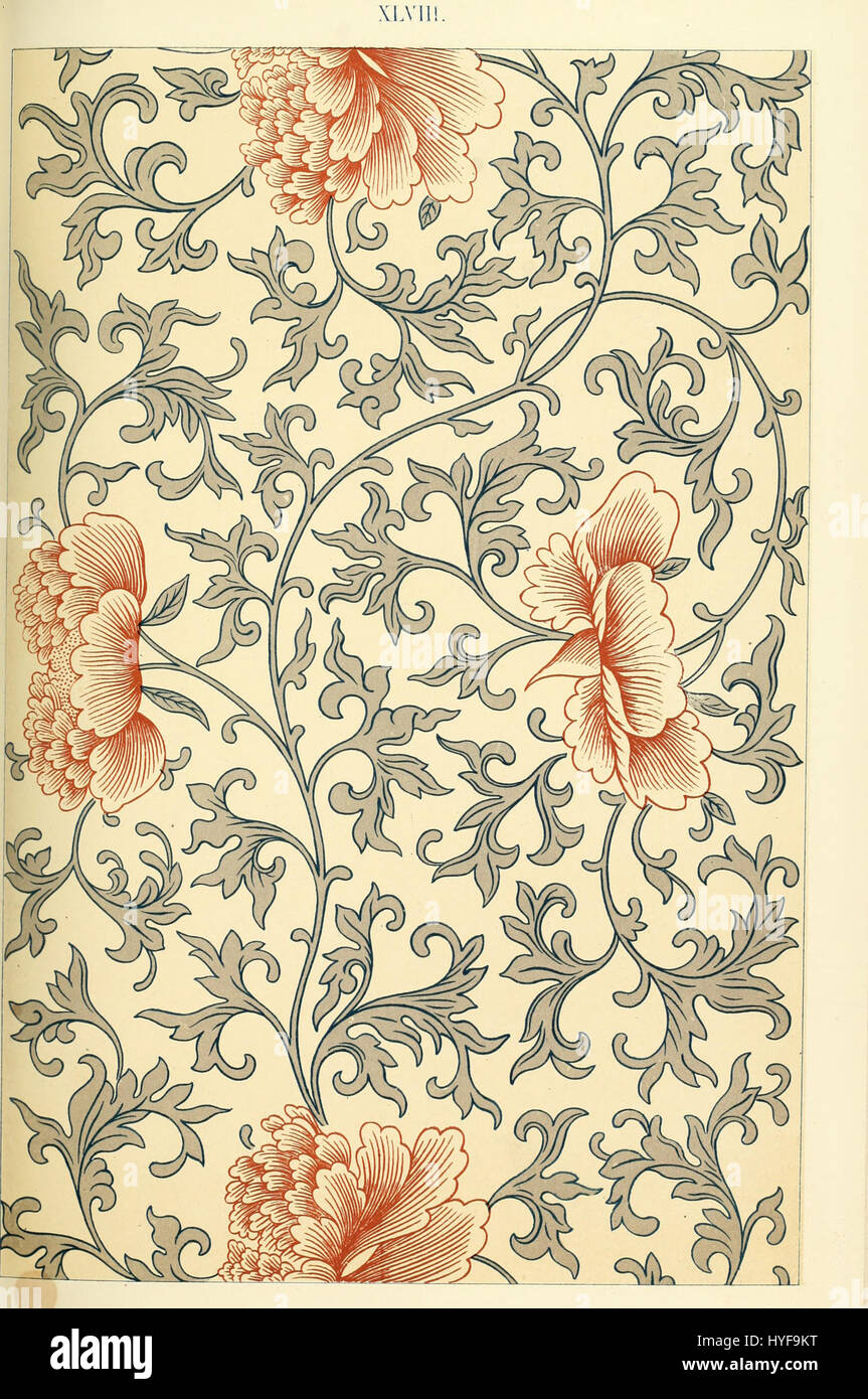 "Examples of Chinese Ornament" di Owen Jones (1867) include vari disegni ispirati alle tradizioni artistiche cinesi. Il piatto 048 di questa collezione mostra motivi ornamentali che riflettono l'estetica cinese e gli stili d'arte decorativa. Foto Stock