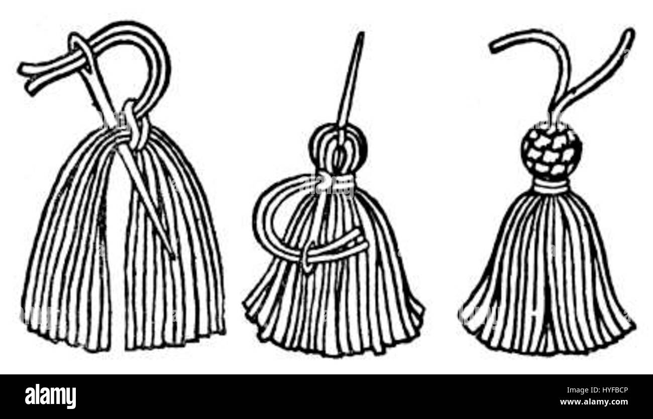 La produzione di nappine è un'arte che comporta la creazione di frange decorative, spesso utilizzate nei tessuti e negli arredi per la casa. Questa forma d'arte tradizionale richiede abilità e precisione nella manipolazione delle fibre per creare disegni complessi, spesso utilizzati per tappezzeria, abbigliamento e scopi ornamentali. Foto Stock