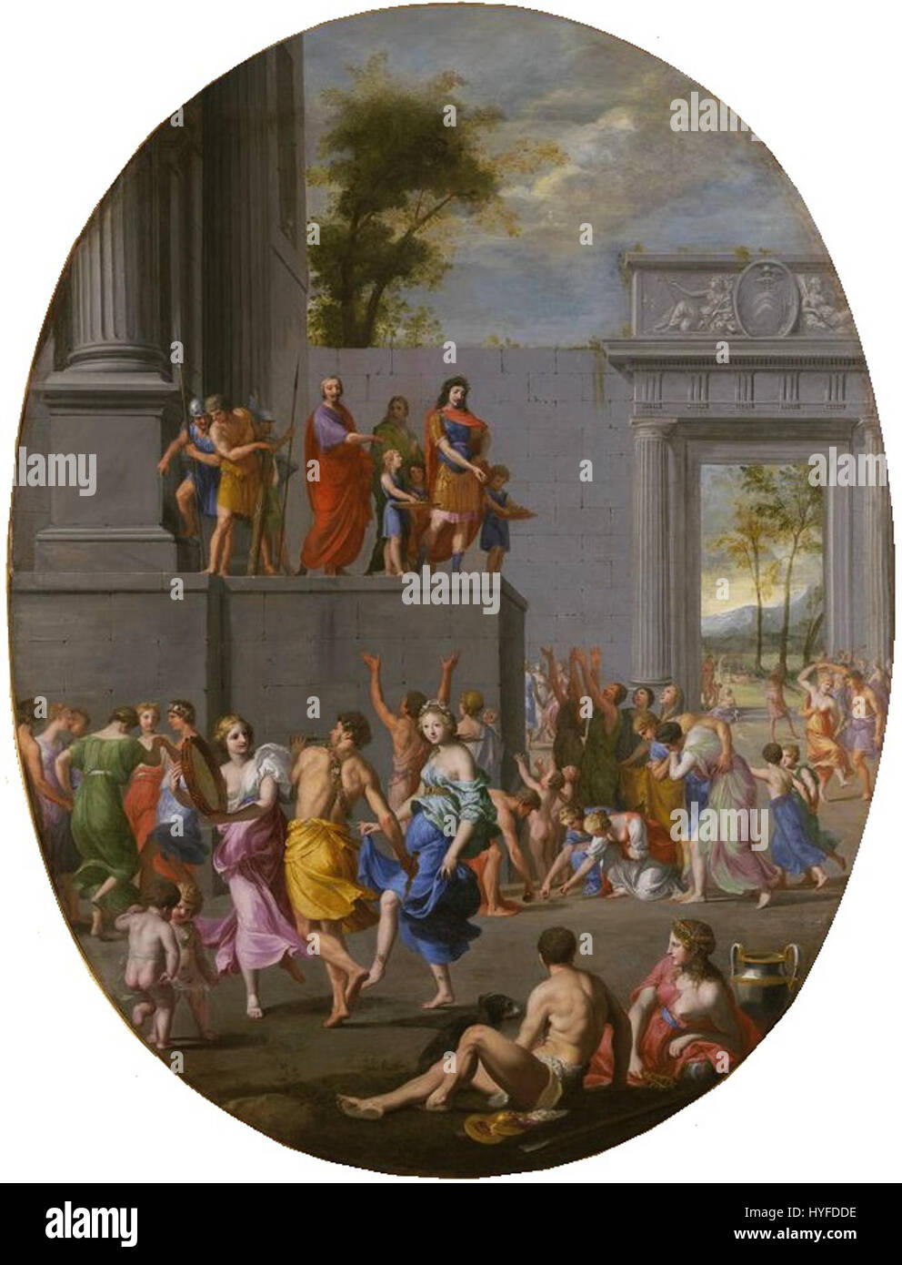 Il dipinto di Jacques Stella "la liberalità di Luigi XIII e del cardinale Richelieu" ritrae il re e il suo consigliere in un momento di generosità, illustrando le dinamiche politiche e religiose della Francia dei primi anni del XVII secolo. Foto Stock